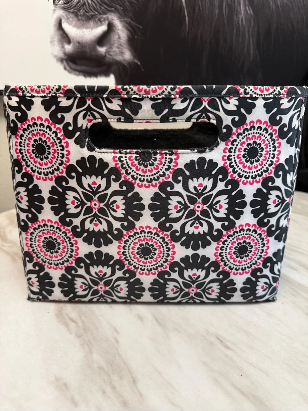 Thirty one foldable file tote pink black white